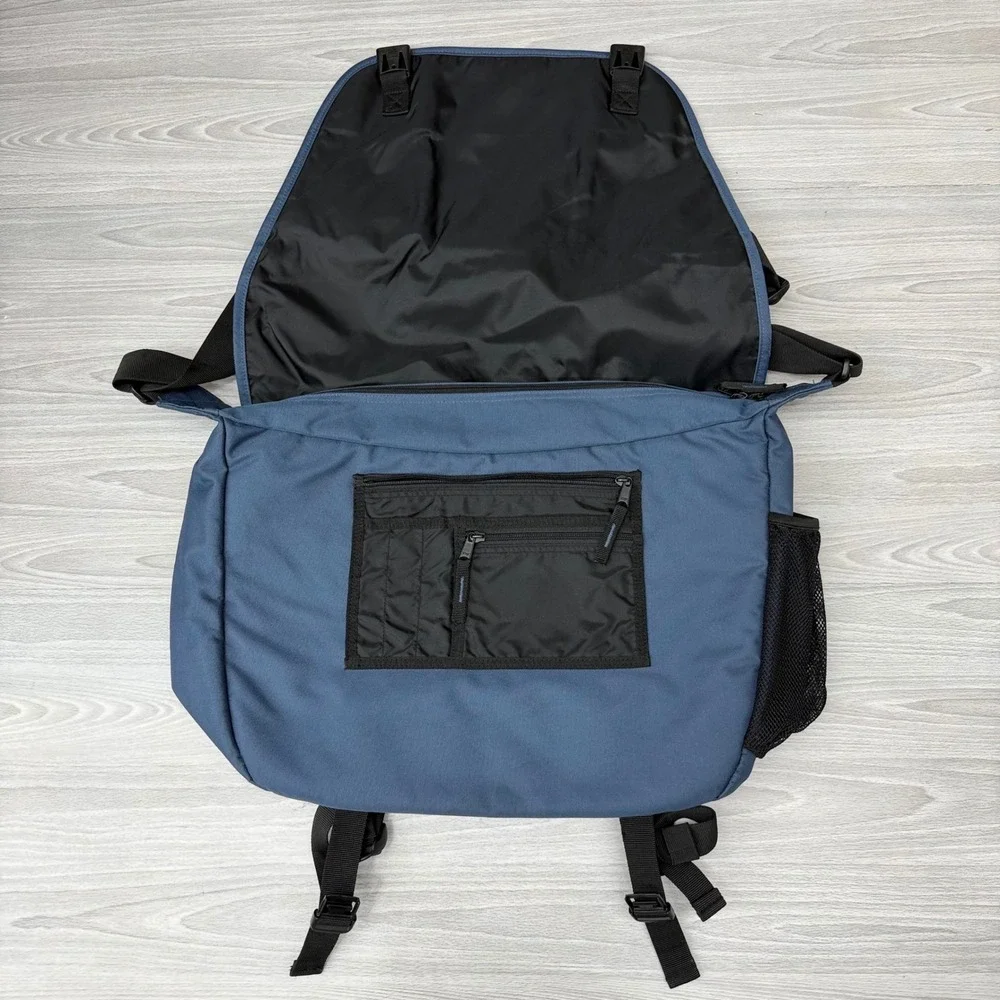Eddie Bauer Messenger Bag Blue Grey Canvas Crossbody Laptop Travel Commuter Bag